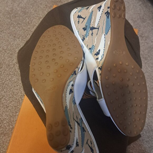 TOD'S High Heel Mules Wedge Sandals White Leather Size US 6.5 EUR Size 37 - Picture 6 of 7